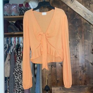 Orange front tie top crop blouse